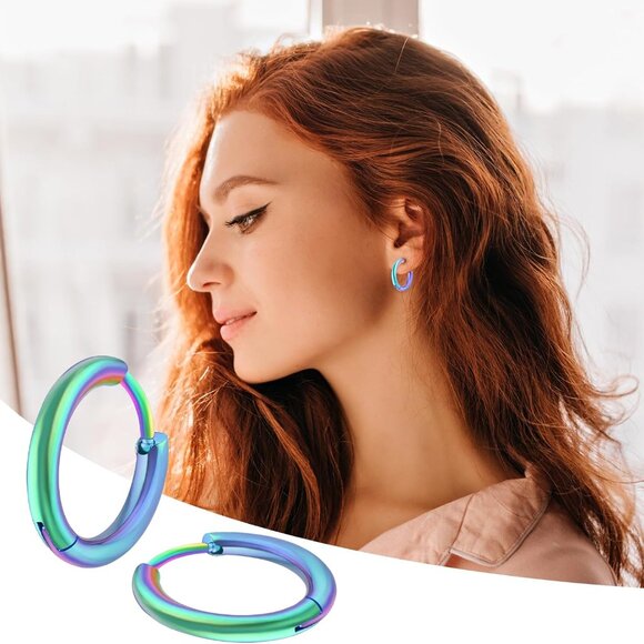 Blue 8-12mm hypoallergenic surgical steel small hoop earrings for cartilage nose - Picture 3 of 11